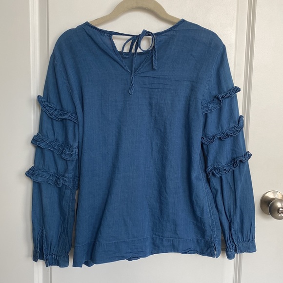 J Crew Blue Chambray Long Sleeve Ruffle Blouse - Picture 4 of 4